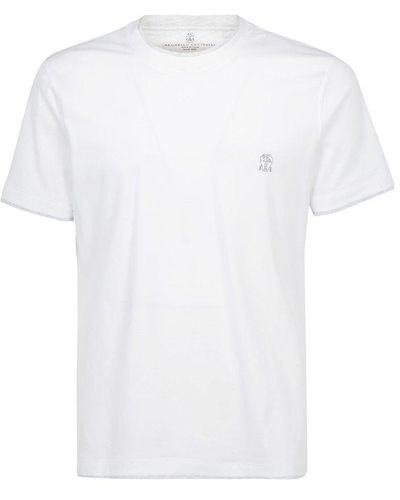 Brunello Cucinelli Logo Embroidered T-shirt - White