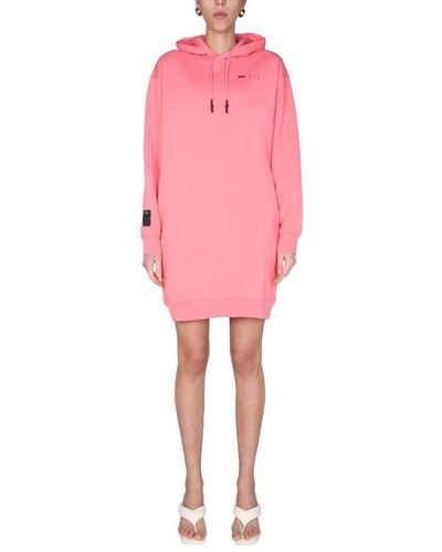 McQ Long Sleeved Drawstring Hooded Dress - Pink