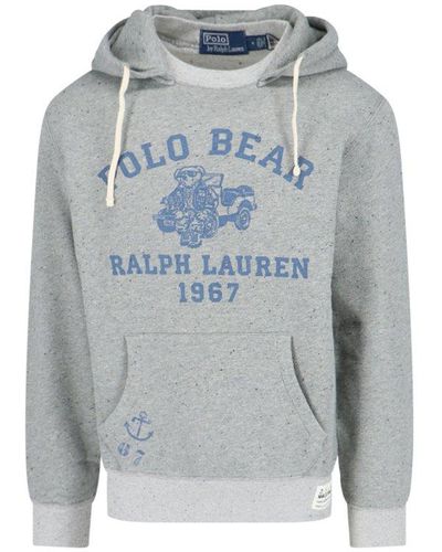 Polo Ralph Lauren Polo Bear-printed Drawstring Hoodie - Blue