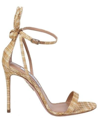Aquazzura Bow Tie Detailed Ankle Strap Heeled Sandals - Natural