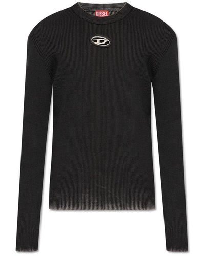 DIESEL Oval D Cut-out Ribbed Top - Black