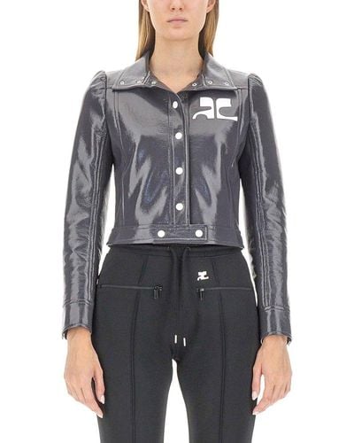 Courreges Vinyl Collared Button-up Jacket - Gray