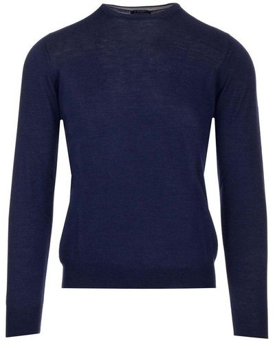 Barba Napoli Crewneck Knitted Long-sleeved Sweater - Blue