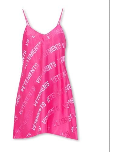 Vetements All-over Logo Embossed Slip Dress - Pink