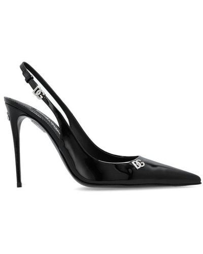 Dolce & Gabbana Logo Plaque Pointed Toe Slingbacks - Black