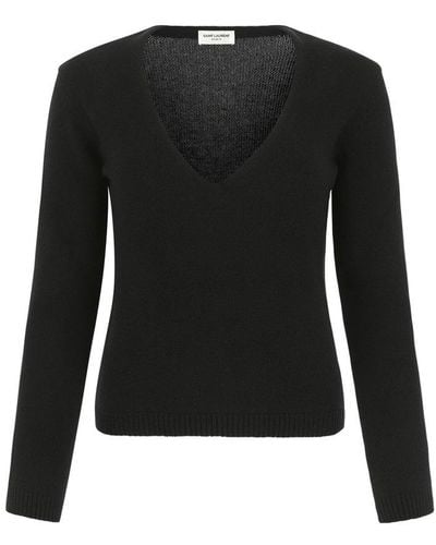 Saint Laurent V-neck Cashmere Sweater - Black