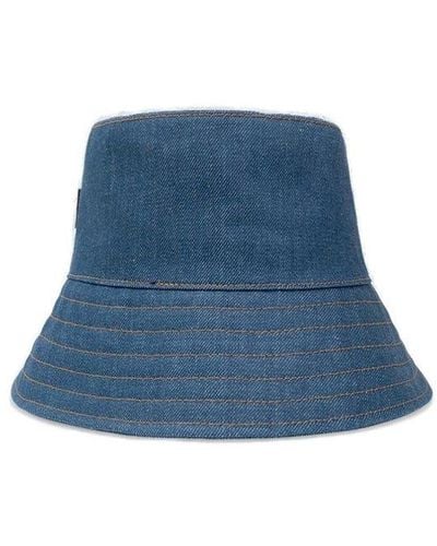 Ferragamo Denim Bucket Hat With Logo, - Blue