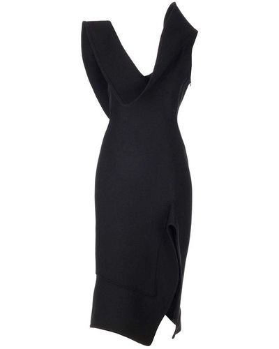 Bottega Veneta Structured V-neck Midi Dress - Black