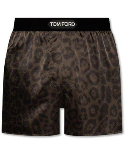 Tom Ford Logo Waistband Leopard Print Boxers - Black