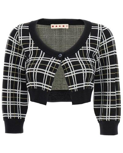 Marni Check Cardigan Sweater, Cardigans - Black