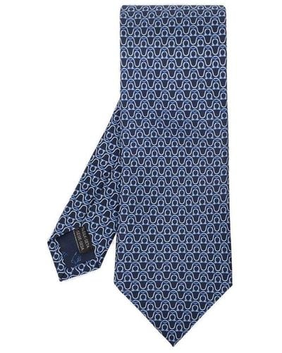 Ferragamo Gancini Logo Printed Tie - Blue