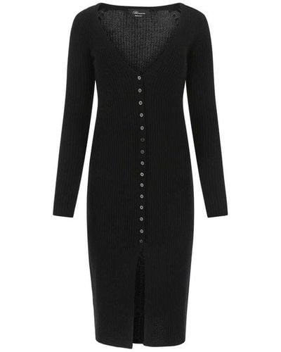 Blumarine Buttoned V-neck Knit Midi Dress - Black