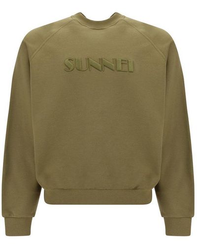 Sunnei Logo Embroidered Long-sleeved Sweatshirt - Green