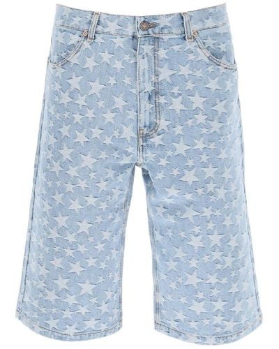 ERL Star Jacquard Knee-length Denim Shorts - Blue