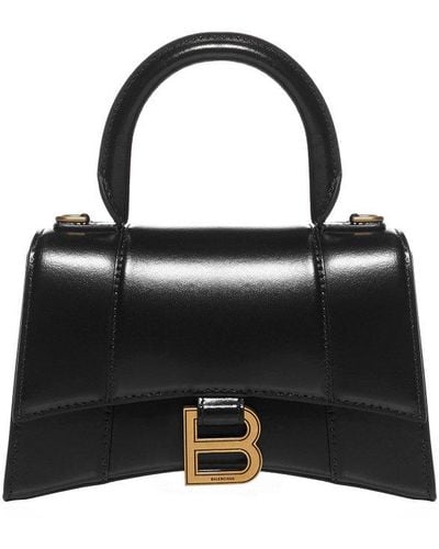 Balenciaga Hourglass Xs Shiny Box Calf Top-handle Bag - Black