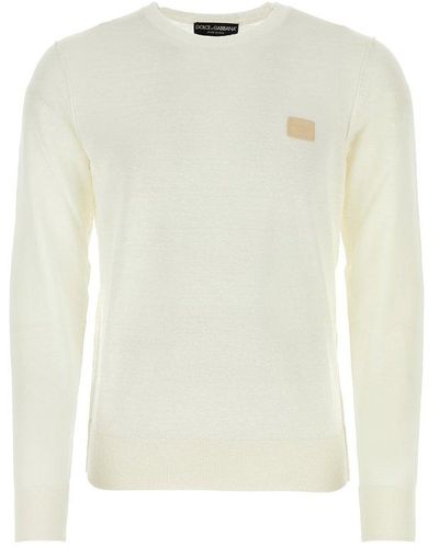 Dolce & Gabbana Branded Tag Crewneck Sweater - White