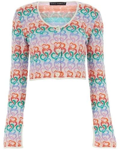 Marco Rambaldi Heart Patterned Cropped Knit Cardigan - Multicolour