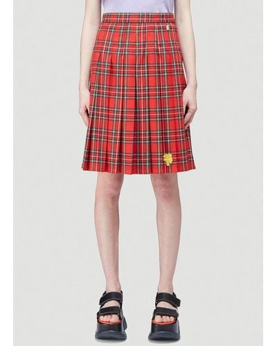 Marc Jacobs Heaven By Pleated Tartan Skirt - Red