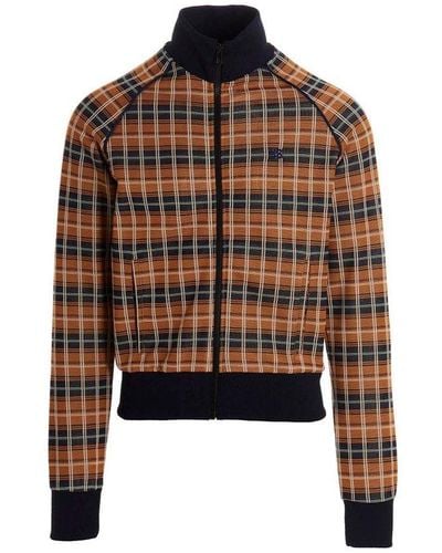 Wales Bonner Checked Zip-up Long-sleeved Jacket - Brown