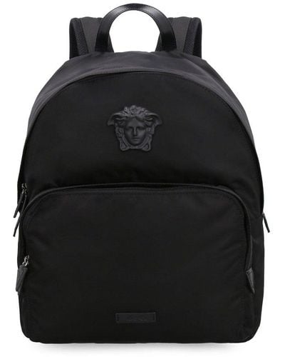 Versace Logo Detail Nylon Backpack - Black