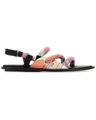 Emilio Pucci Marble Printed Padded Sandals - White