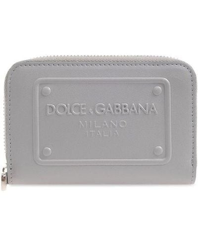 Dolce & Gabbana Leather Wallet With Logo, - Grey