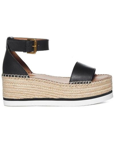 See By Chloé Glyn Leather Espadrille Mid Wedge Sandals - Multicolour