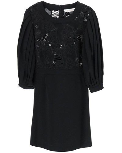 See By Chloé See By Chloe Crepe And Lace Mini Dress - Black