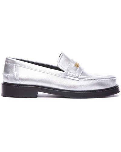 Moschino Logo-lettering Round-toe Loafers - White