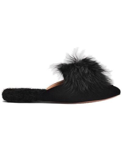 Aquazzura Pointed Toe Slip-on Flat Shoes - Black