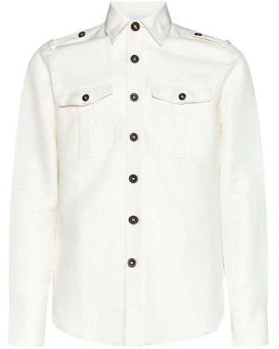 PT Torino Long-sleeved Epaulettes Buttoned Shirt - White