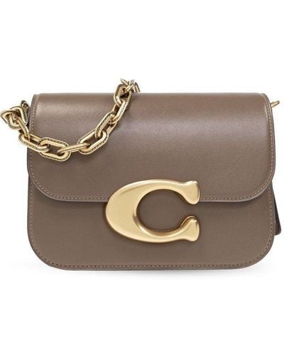 COACH Idol Logo Plaque Chained Shoulder Bag - Gray