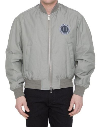 Dior Logo Embroidered Bomber Jacket - Gray