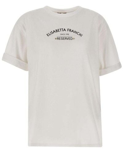 Elisabetta Franchi Logo Printed Crewneck T-shirt - White