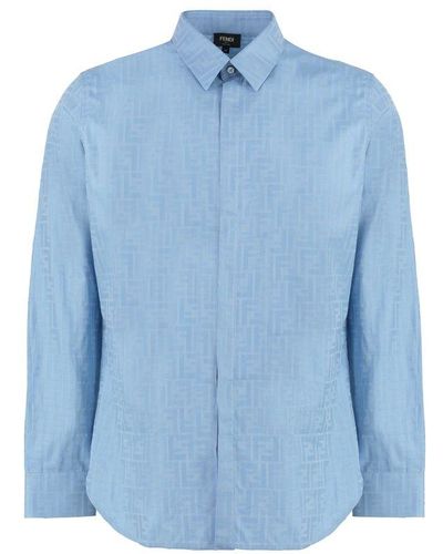 Fendi Ff Jacquard Slim-fit Shirt - Blue