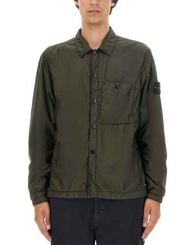 Stone Island Compass-patch Buttoned Shirt Jacket - Green