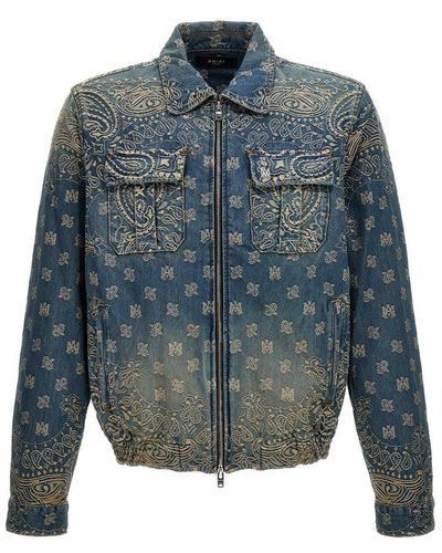 Amiri All-over Patterned Faded Denim Jacket - Blue
