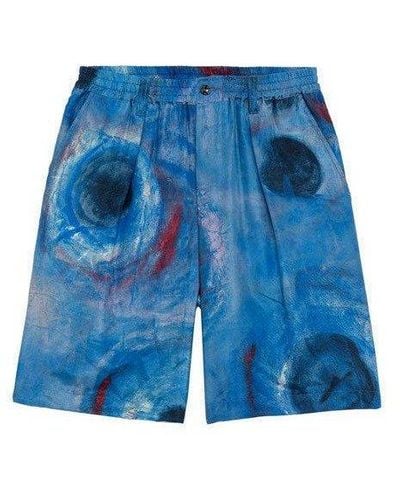 Marni Graphic Printed Elastic Waistband Shorts - Blue
