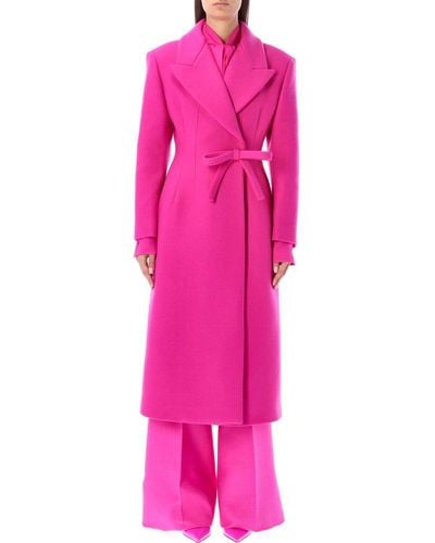 Valentino Bow Detailed Long-sleeved Coat - Pink
