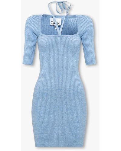 Ganni Ribbed Dress - Blue