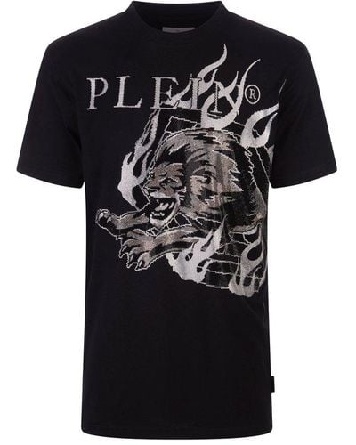 Philipp Plein Logo Tiger Embellished Crewneck T-shirt - Black