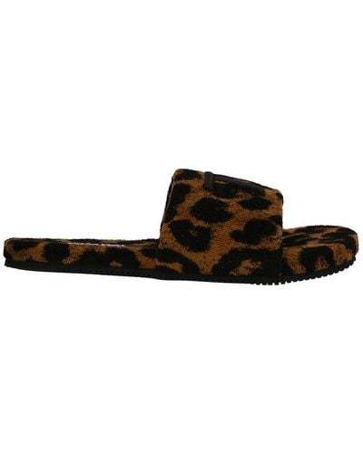 Tom Ford Leopard Printed Slip-on Slides - Black
