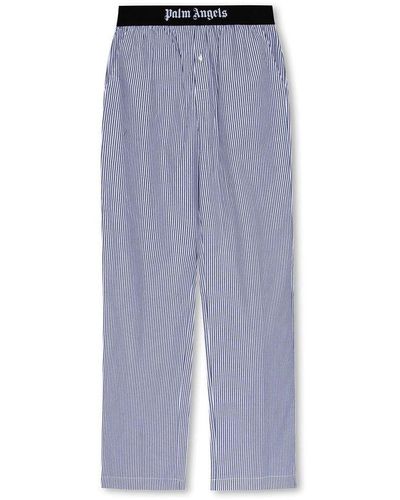 Palm Angels Logo-waistband Striped Pyjama Trousers - Blue