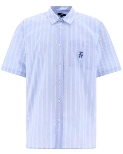Stussy Logo-embroidered Striped Shirt - Blue