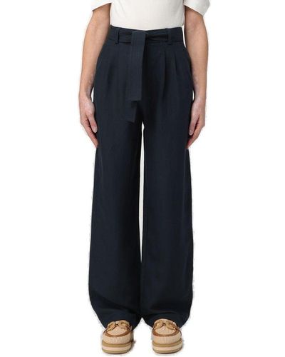 Woolrich Belted Straight Leg Pleated Trousers - Blue