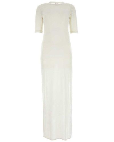 Ami Paris Paris Crewneck Fine-knitted Sheer Maxi Dress - White