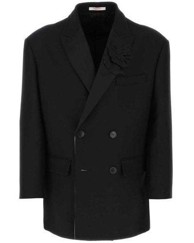 Valentino Floral Detailed Button-up Blazer - Black