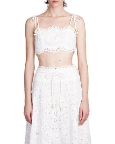 Zimmermann Ottie Embroidered Cropped Top - White