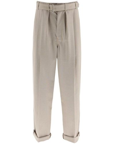 Lemaire Belted Wool Blend Pants - Gray