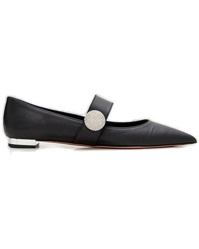 Aquazzura Embellished Pointed Toe Ballerina Shoes - Black